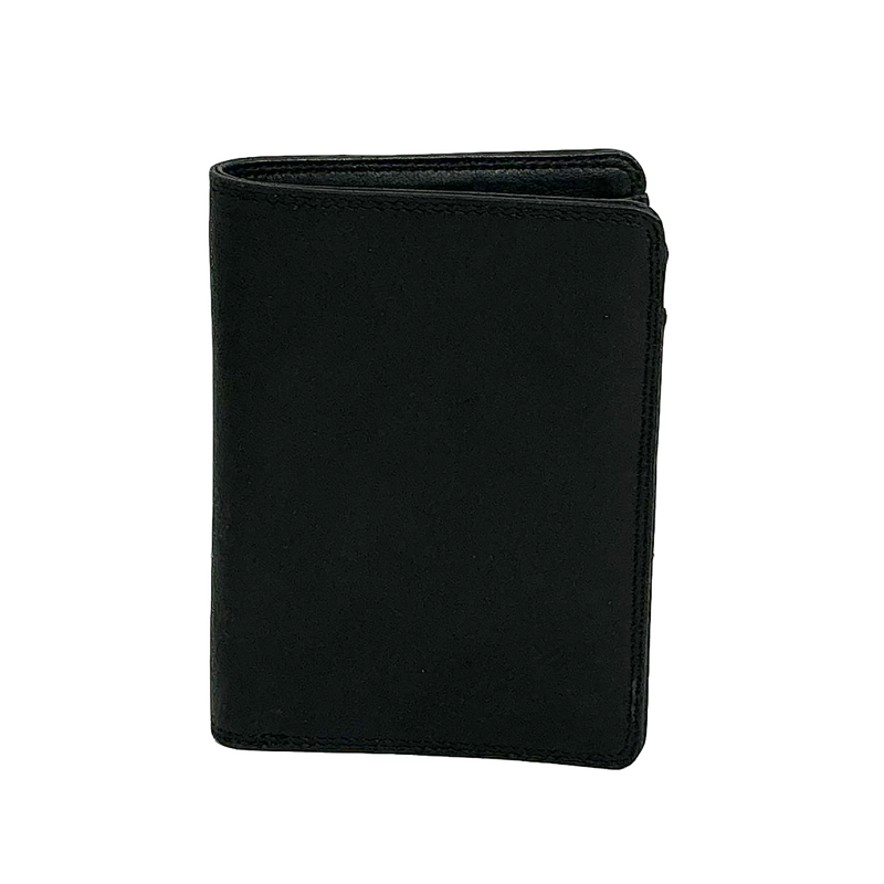 SLIM LEATHER SHOW CARD WALLET W/CENTRE ZIP (TU-814) BLACK/BRANDY