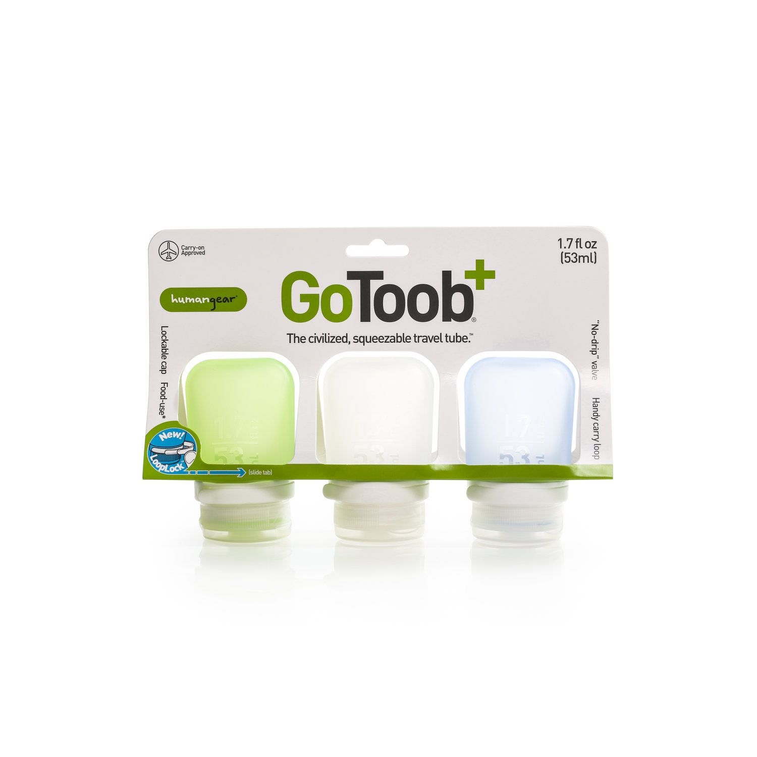 GOTOOB+ 3-PK 1.7oz SM SILCONE BOTTLES, Color: CLEAR/GREEN/BLUE