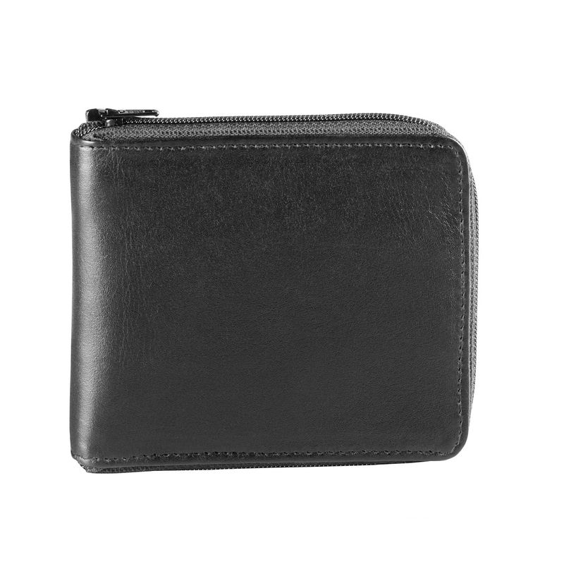 BRISTOL UNISEX LEATHER ZIP AROUND BILLFOLD W/ CHANGE POCKET (BR-1296) BLACK