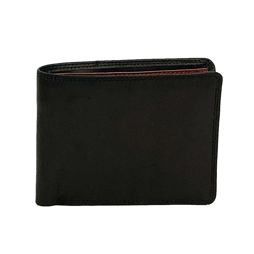 NAVAJO CLASSIC LEATHER BILLFOLD WALLET (TU-819), Color: BLACK/BRANDY