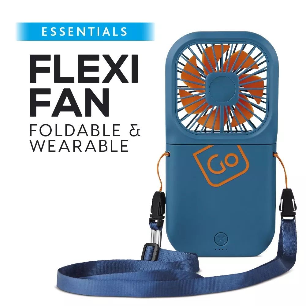 FLEXI FAN (3000mAh) FOLDABLE/WEARABLE FAN (506.201)  BLUE / ORANGE