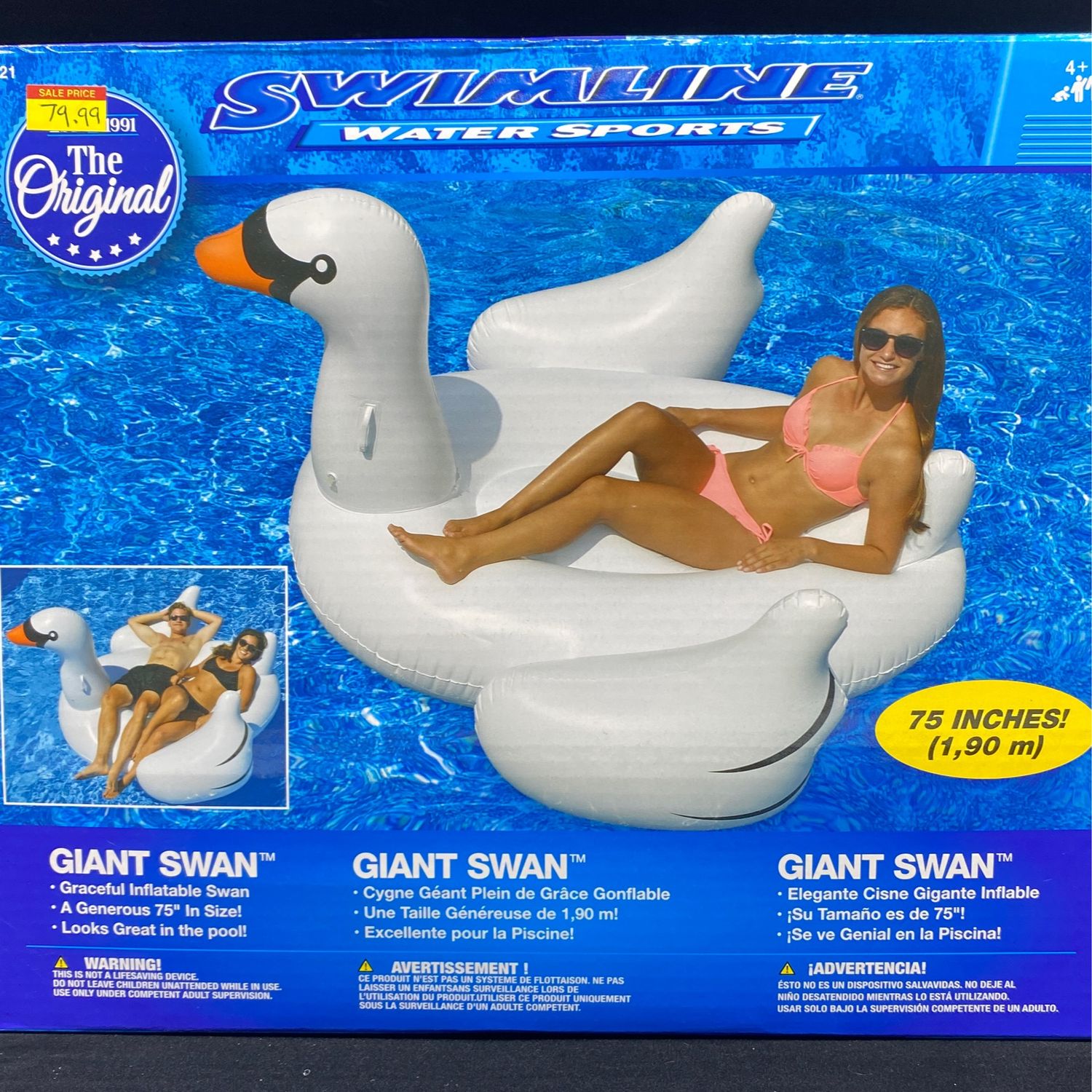 Swimline 90621 Giant Swan Inflatable Ride-On Pool Float, 1-Pack