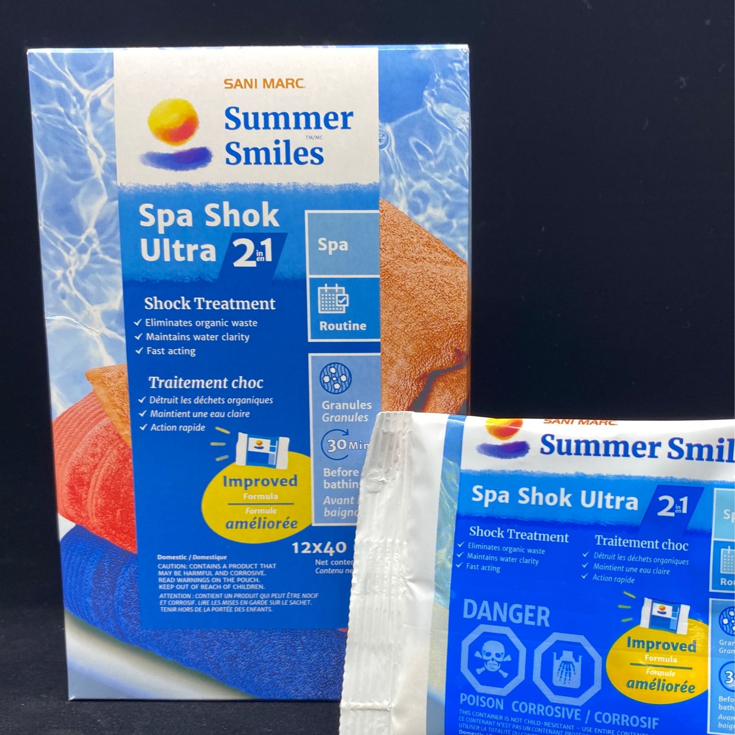 SUMMER SMILES SPA SHOK ULTRA 2 IN 1 (12 PAK of 40 gram pouches) ?? SUMMER SMILES SPA SHOK ULTRA 2 IN 1 (12 PAK of 40 gram pouches) ??