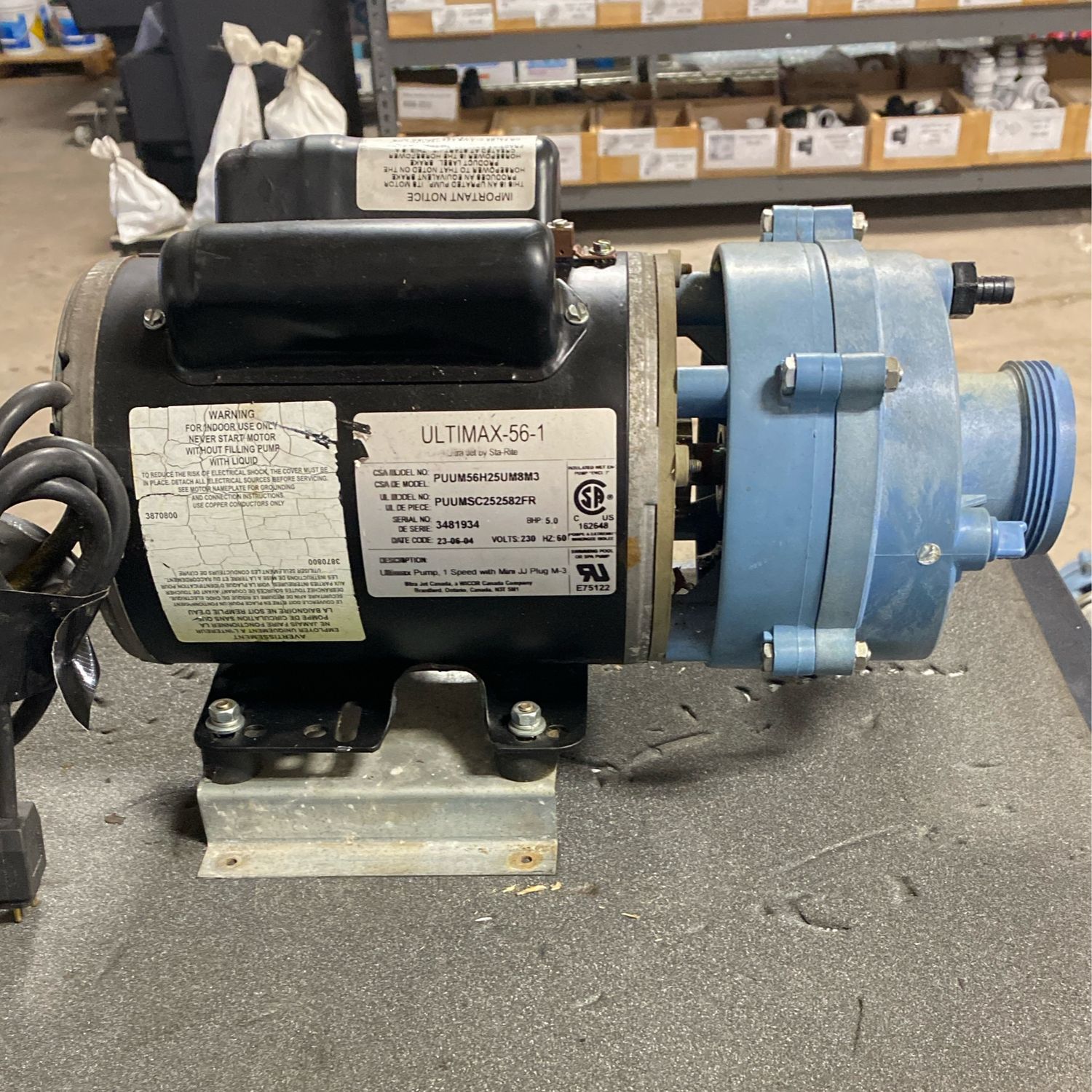 Refurbished Ultimax Spa Pump 56 Frame with Volute wet end (4HP) (DISPUMP8)