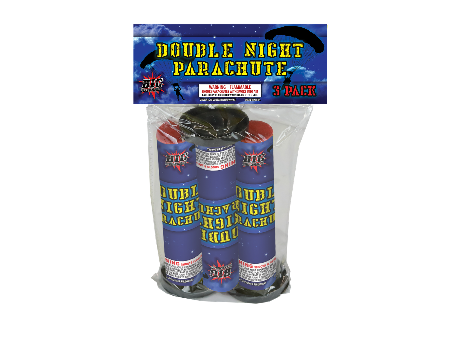 3 PACK DOUBLE NIGHT PARACHUTES WITH HEADER