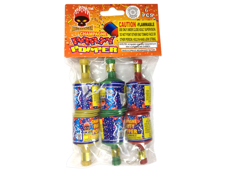 CHAMPAGNE PARTY POPPERS 6 PACK HEADERED