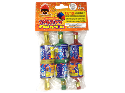 CHAMPAGNE PARTY POPPERS 6 PACK HEADERED