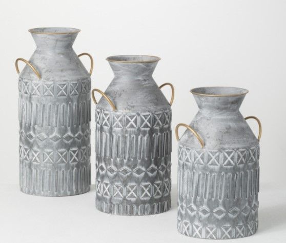 Whitewash Metal Container Vase