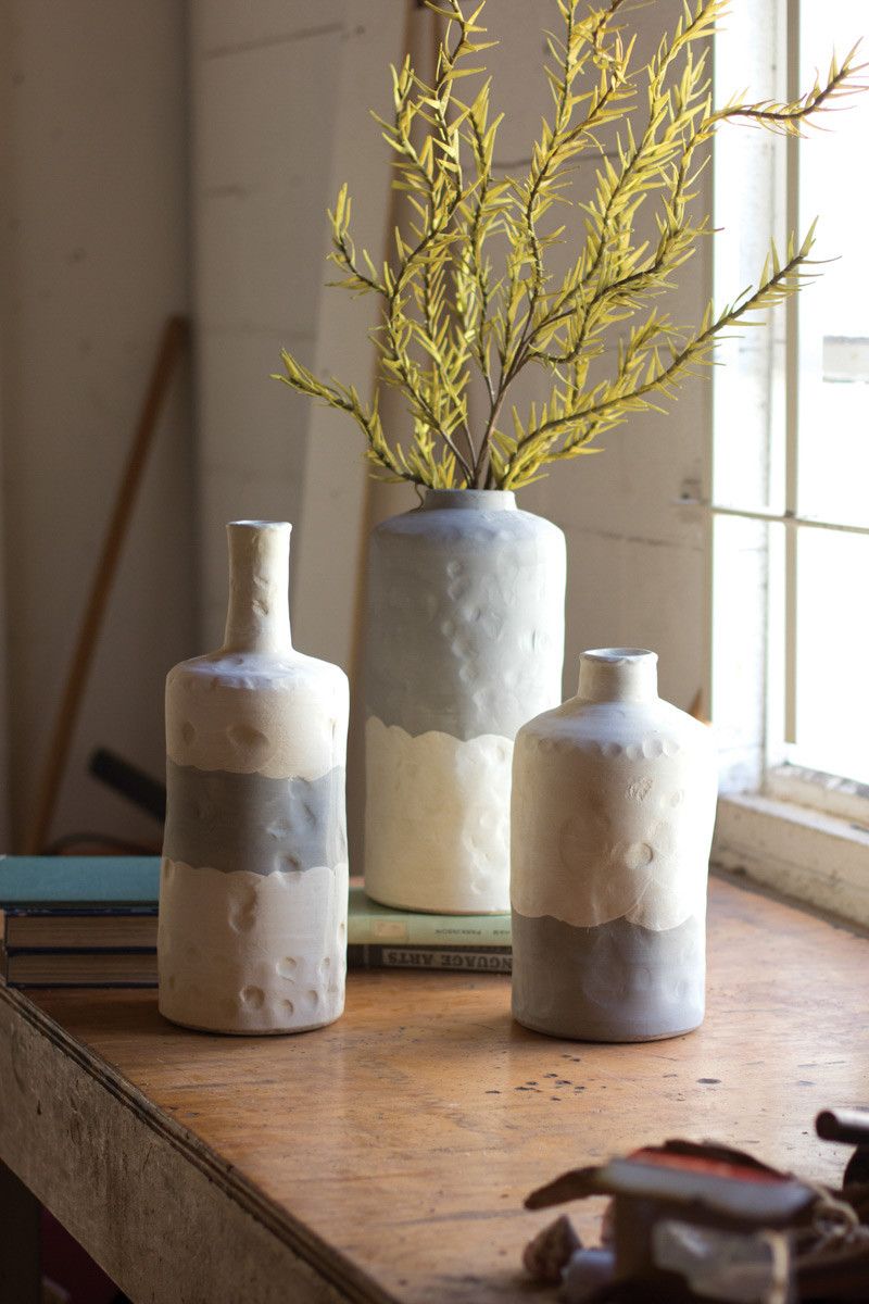 Matte Grey and White Ceramic Bottle Vase