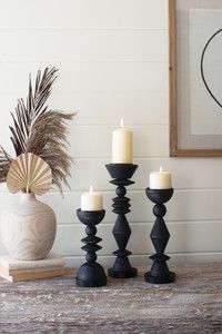 Turned Wood Black Candle Holder