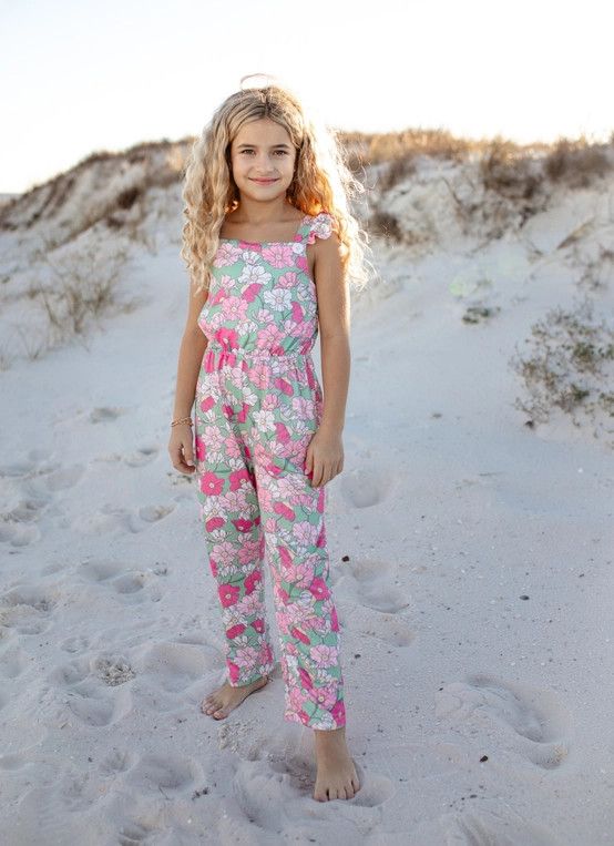 Mint &amp; Pink Ruffle Summer Pocket Jumpsuit