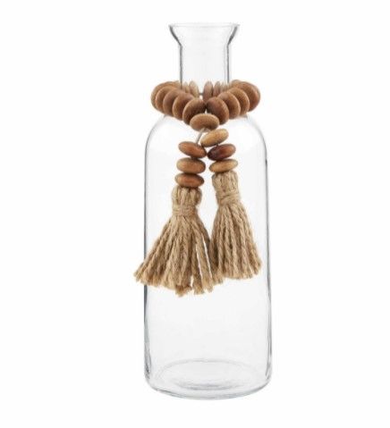 Tassel Bud Vase with Wood Beads