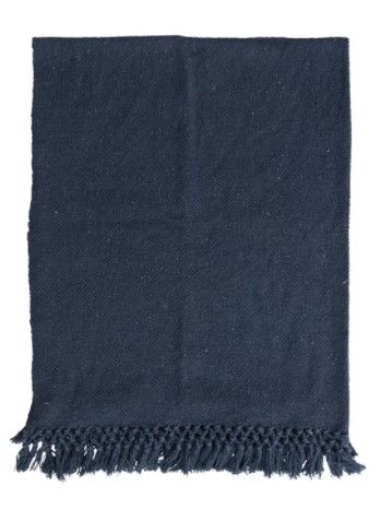 Navy Cotton Throw with Fringe