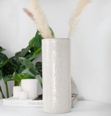 10.5&quot; White Check Vase