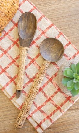 Set of 2 Wooden Spoons with Woven Handles