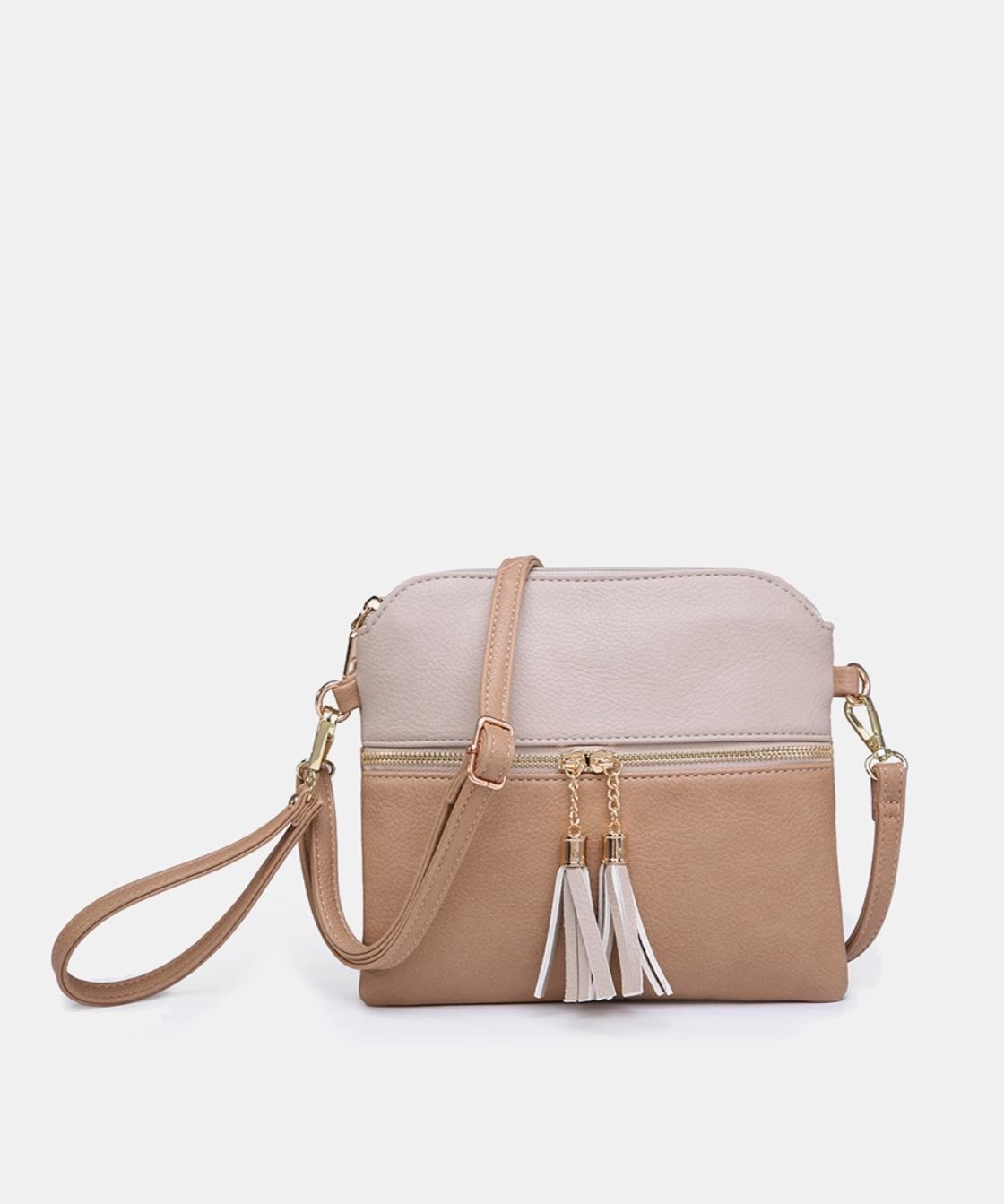 Tara Two Tone Taupe Beige Crossbody