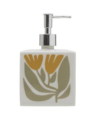 Hand-Painted Stoneware Soap Dispenser