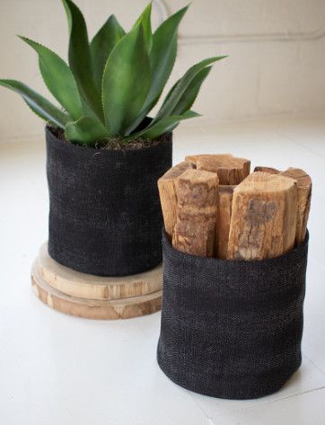 Black Cotton Stonewashed Basket