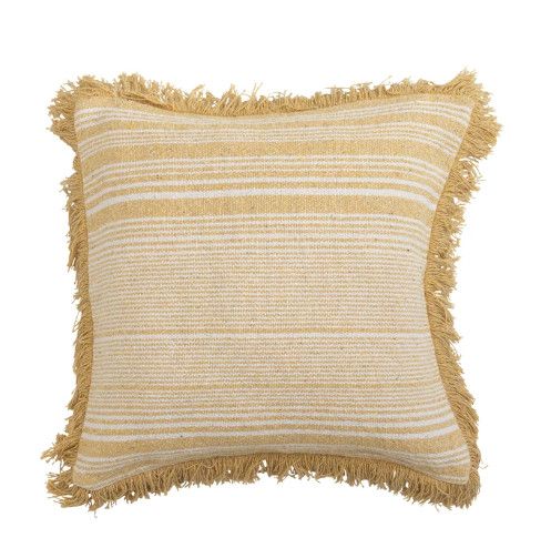 20&quot; Cream and Yellow Woven Cotton Pillow
