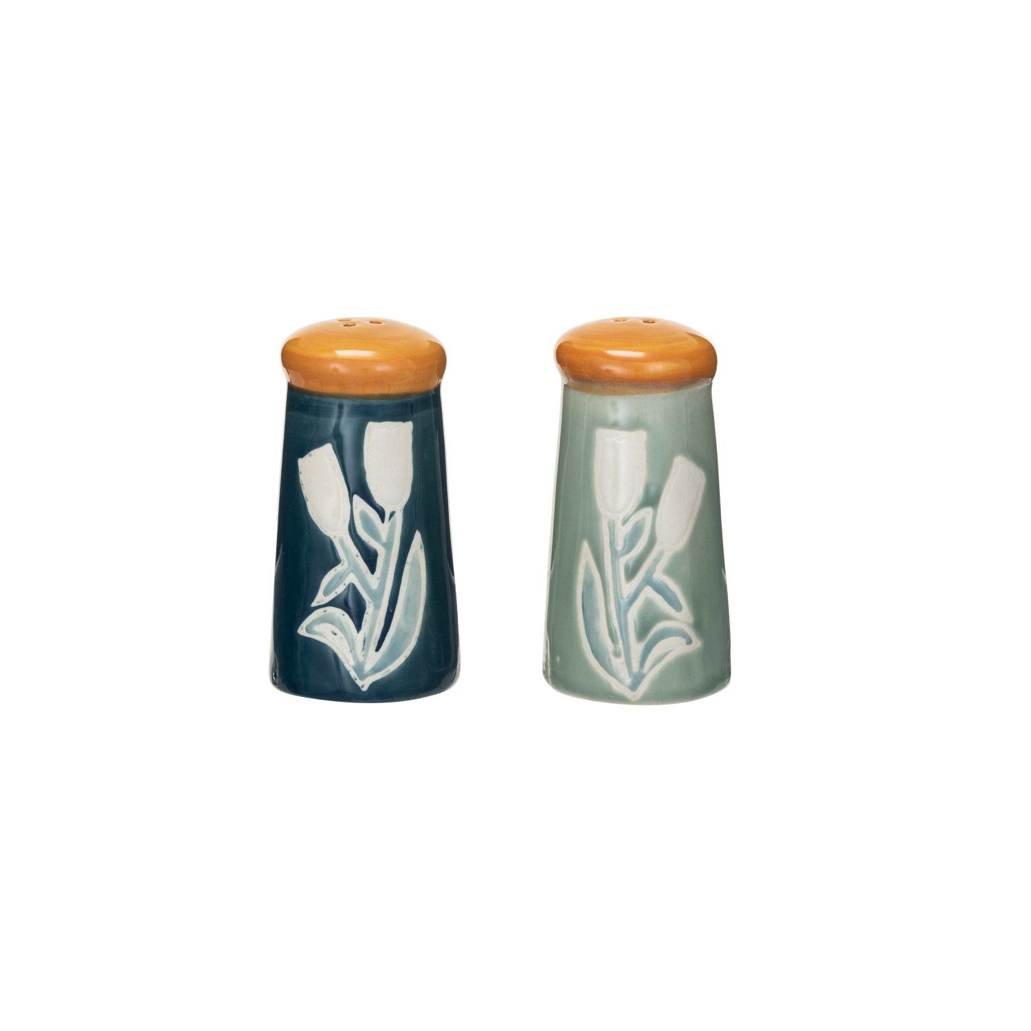 Stoneware Floral Salt &amp; Pepper Shakers