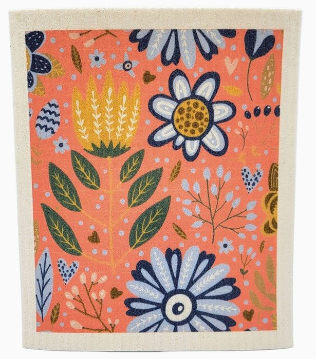 Coral Spring Flowers Swedish Dishcloth