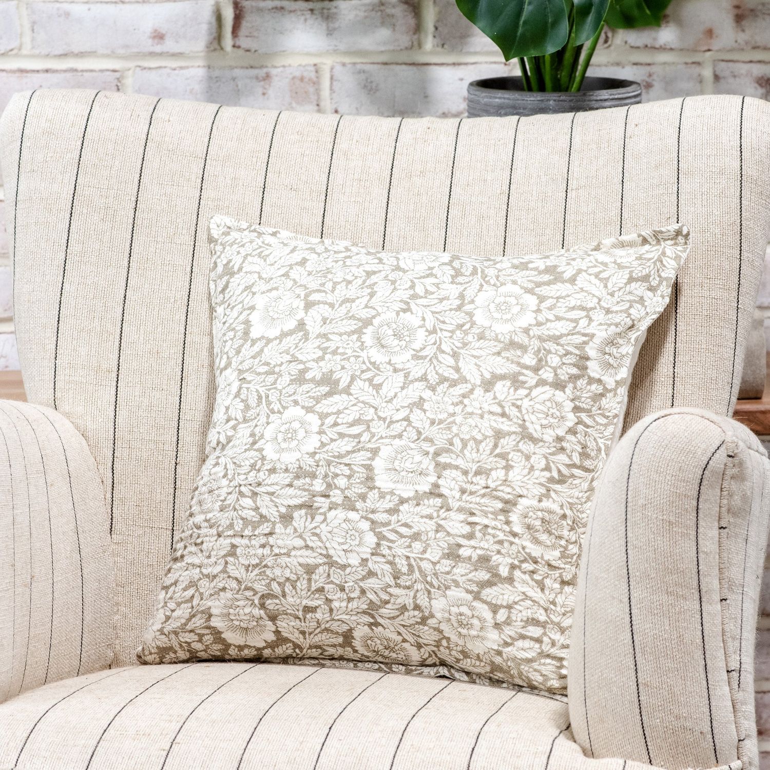 Beige Floral and Leaf Pillow