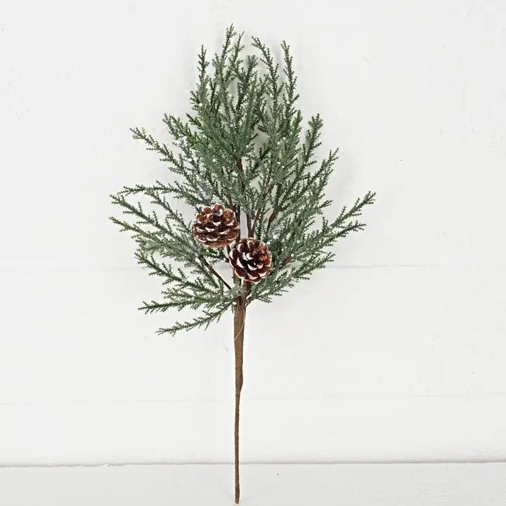Twiggy Cypress with Snowy Pinecones Pick