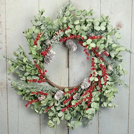 Herb Leaves with Red Berries Wreath