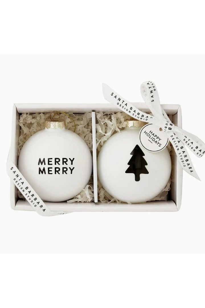Glass Ornament Set Merry Merry and Tree