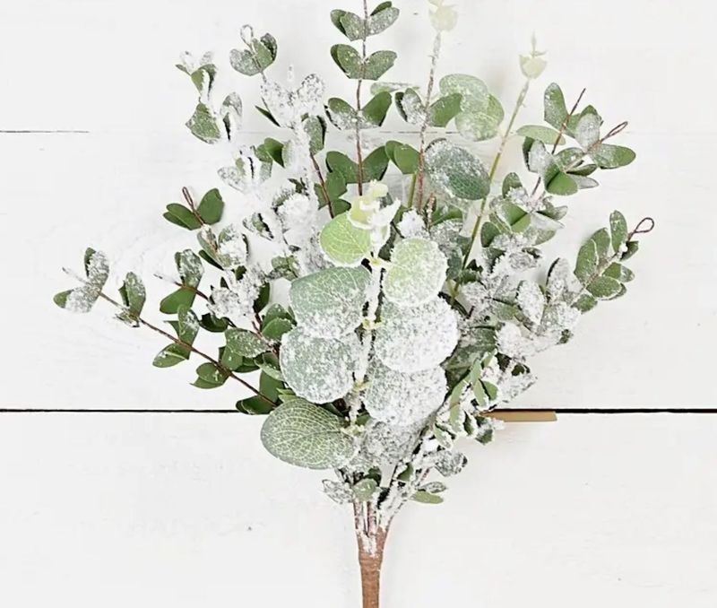 16&quot; Snowy Flocked Eucalyptus Pick