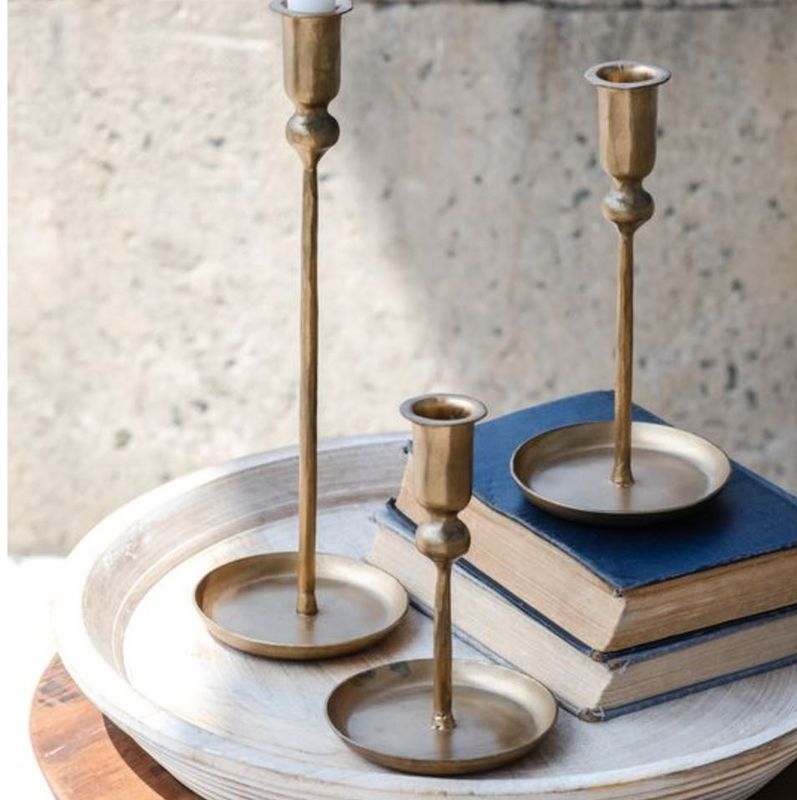 Gold Plate Candle Holders, Set of 3