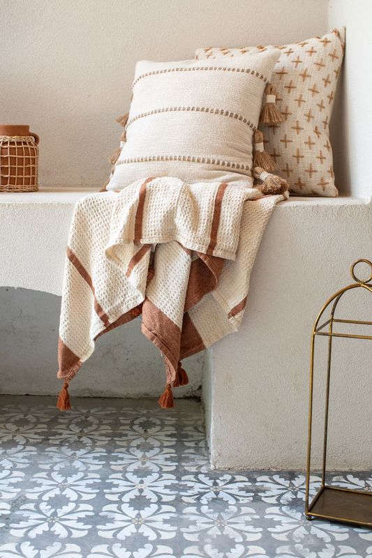 Terracotta Waffle/Chambray Stripe Blanket