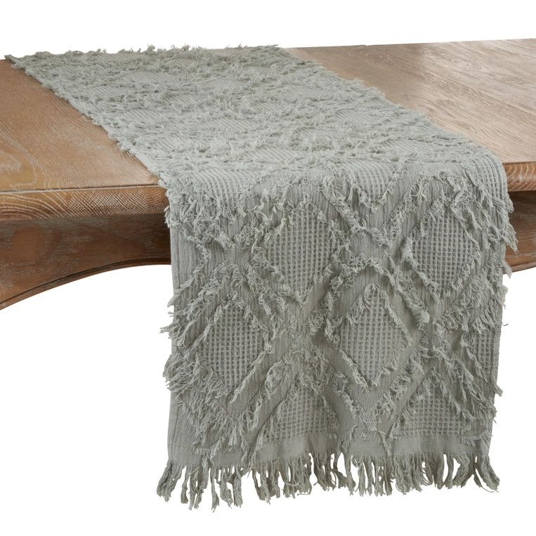 72&quot; Fringe Waffle Weave Runner Blue Grey