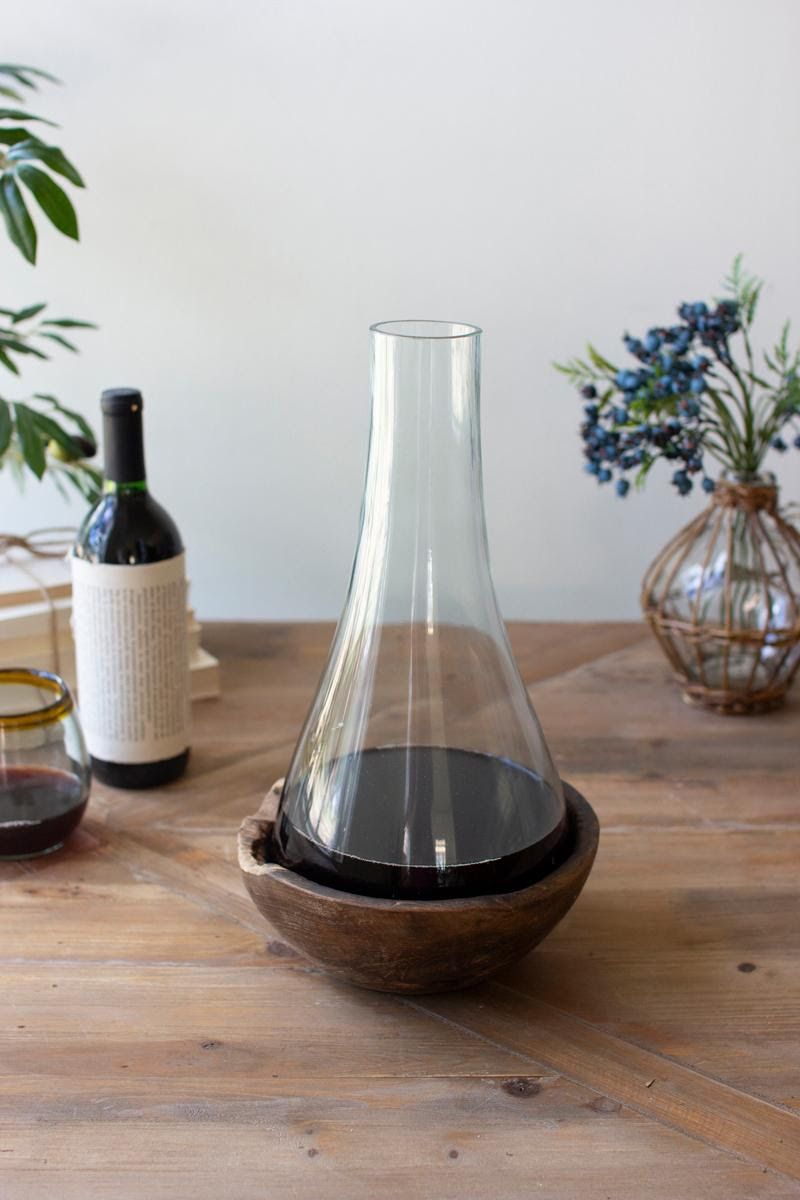 Glass Bottle on Teakwood Base