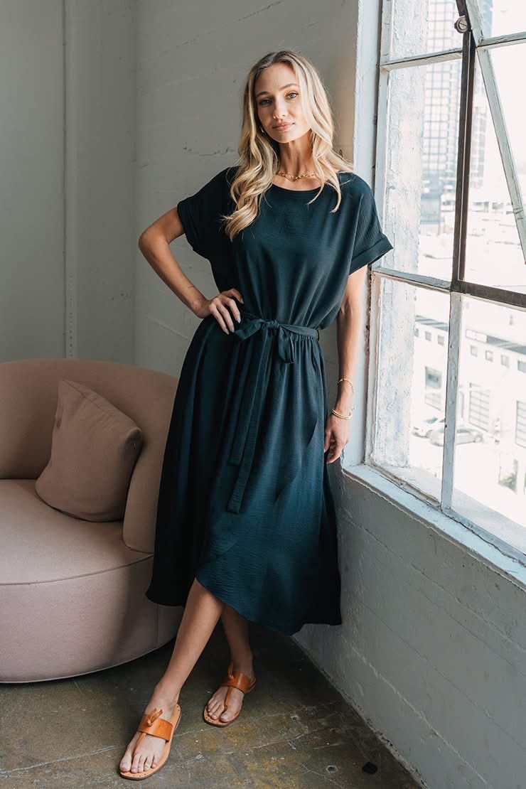 Black Tulip Hem Tie Waist Dress
