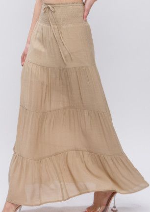 Khaki Smocked Maxi Skirt