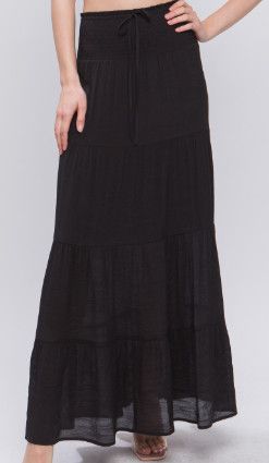 Black Smocked Maxi Skirt
