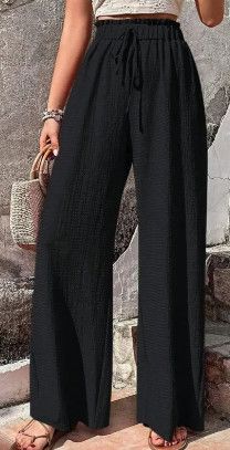 Black Bubble Plaid Wide Leg Pants