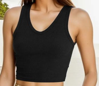 Black Ribbed V Neck Tank
