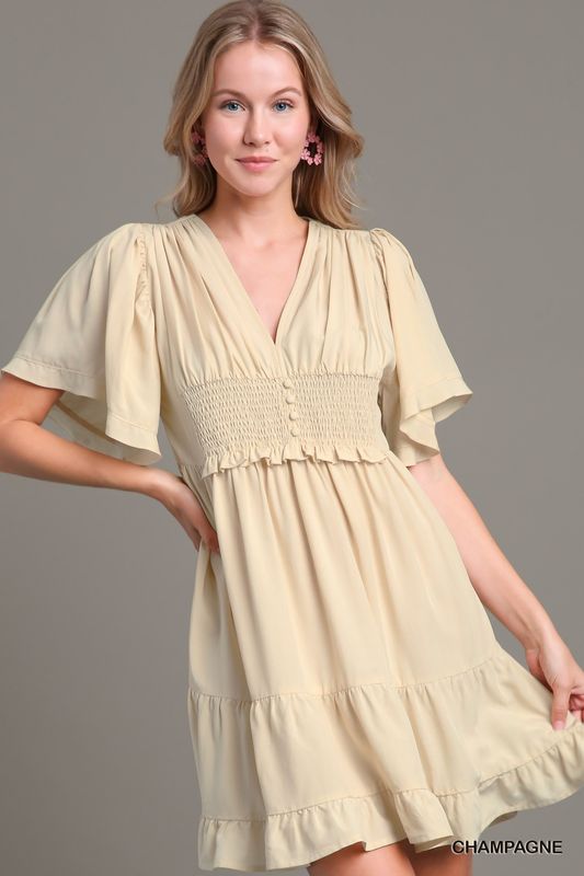 Tiered Low V Dress