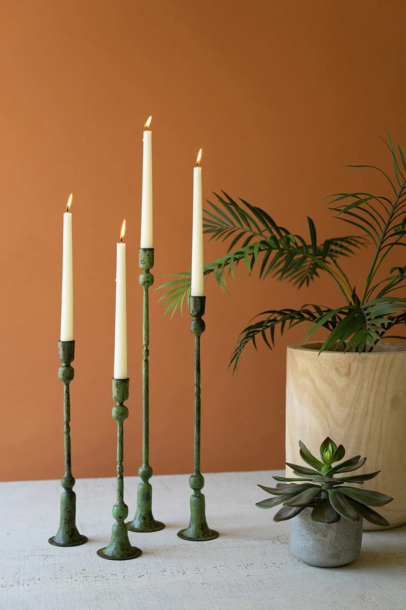 Forged Iron Green Patina Taper Candle Holder