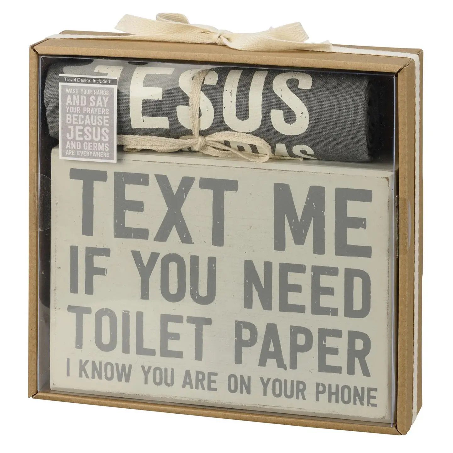 Bathroom Box Sign &amp; Towel Set