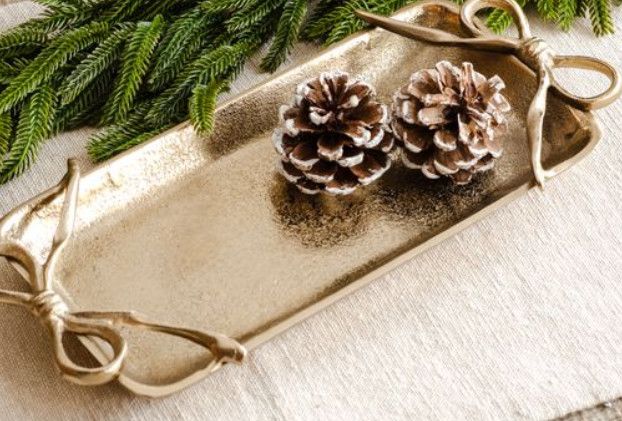 13.5&quot; Gold Tray Ribbon Handles