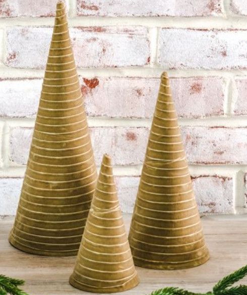 Set (3) Gold Velvet Cone Trees