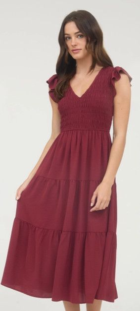 Burgundy Flutter Sleeve Maxi