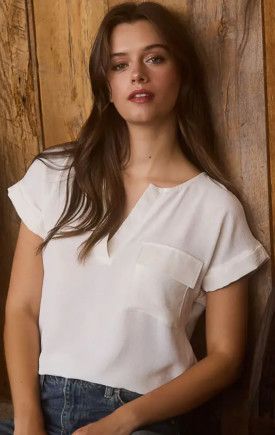 Cream Back Button Short Sleeve Top