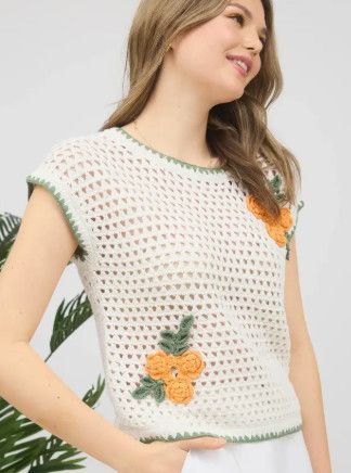 Rose Crochet Short Sleeve Sweater