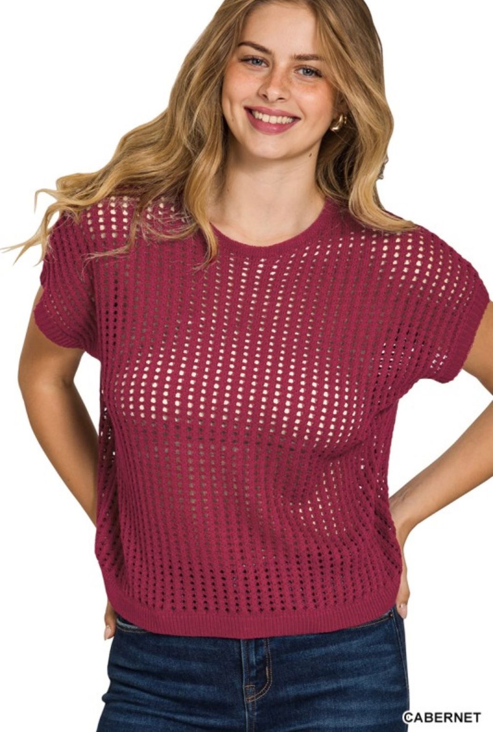 Burgundy Crochet Knit Top
