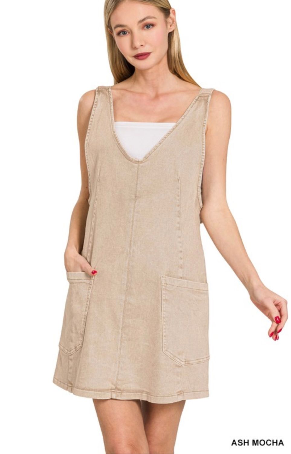 Tan Denim Overall Dress