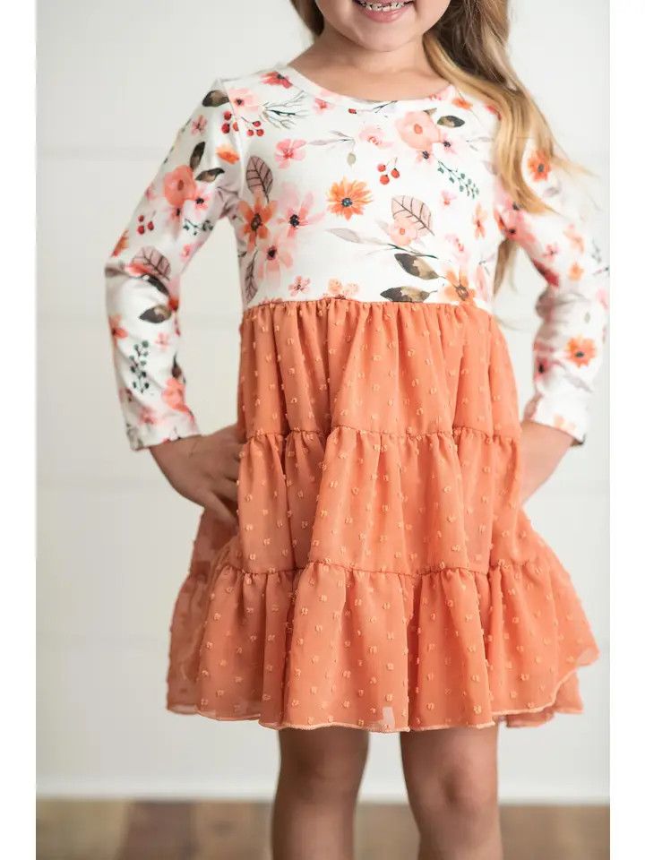 Floral &amp; Swiss Dot Tulle Autumn Dress